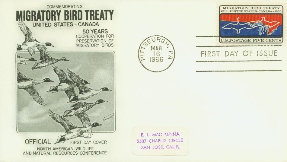 1966 5¢ Migratory Bird Treaty Fleetwood First Day Cover