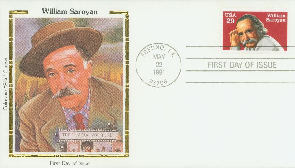 1991 29¢ William Saroyan Colorano Silk Cachet First Day Cover