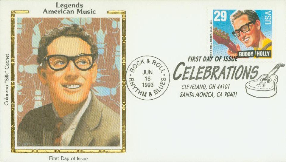 1993 29¢ Buddy Holly Colorano Silk Cachet First Day Cover