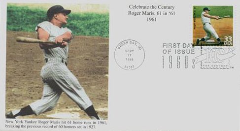 1999 33¢ Roger Maris Breaks 61 in '61 Mystic First Day Cover