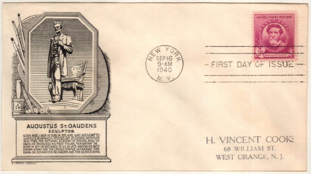 # 886 - 1940 Famous Americans: 3c Augustus Saint-Gaudens Classic First Day Cover