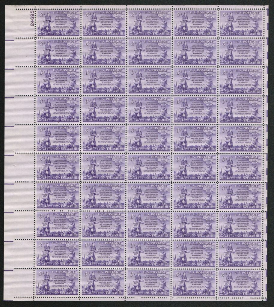 1952 3¢ Newspaper Boys Mint sheet