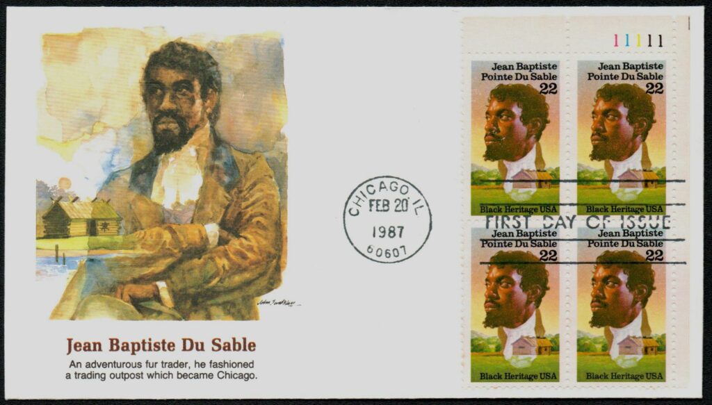 1987 22¢ Jean Baptiste Pointe du Sable  Fleetwood Plateblock First Day Cover