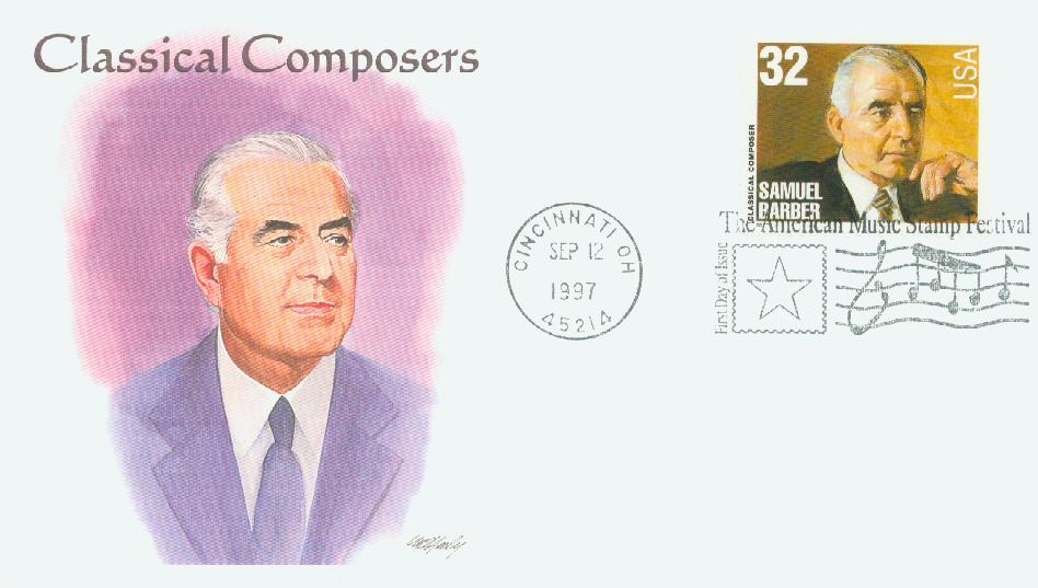 # 3162 - 1997 32c Conductors and Composers: Samuel Barber, Composer Fleetwood First Day Cover