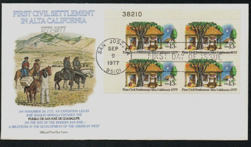 1977 13¢ First Civil Settlement: Alta, California Fleetwood Plate Block First Day Cover