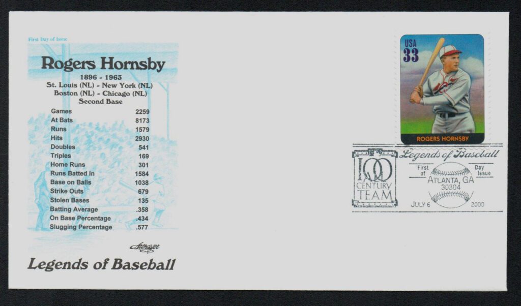 #3408f - 2000 33c Legends of Baseball: Rogers Hornsby Classic First Day Cover
