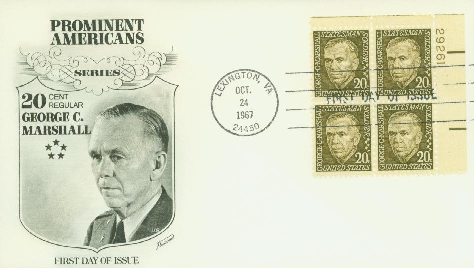 1967 20¢ George Catlett Marshall Fleetwood Plate Block First Day Cover