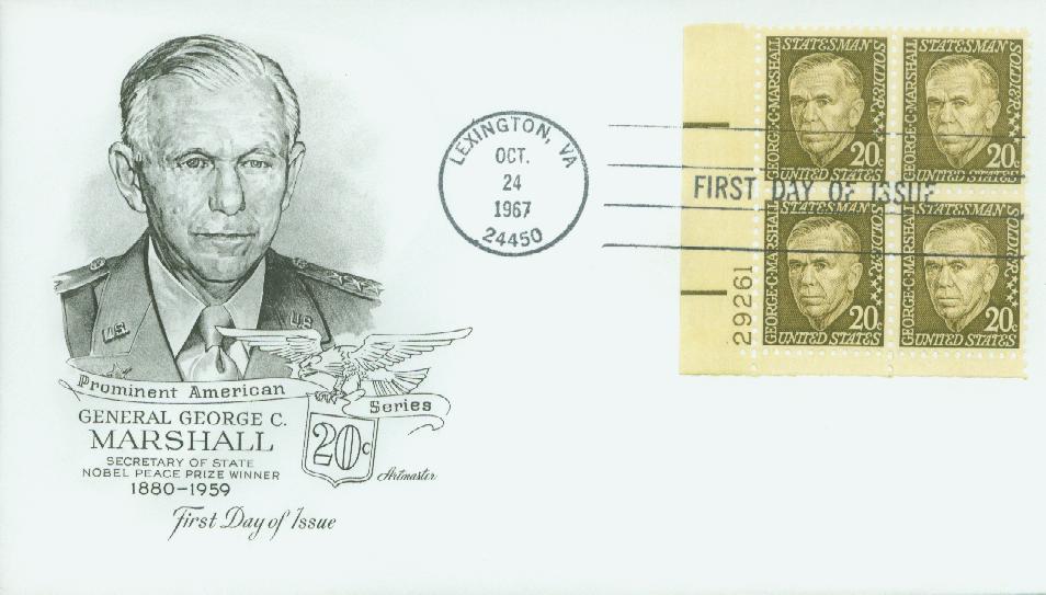 1967 20¢ George Catlett Marshall Plate Block First Day Cover