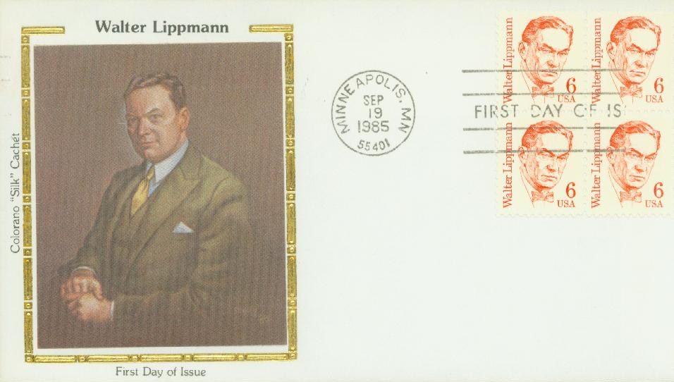 1985 6¢ Walter Lippmann Colorano Silk Cachet First Day Cover