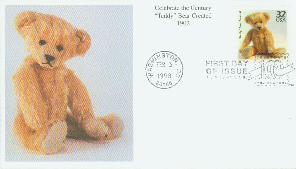 # 3182k - 1998 32c "Teddy" Bear Created Mystic First Day Cover