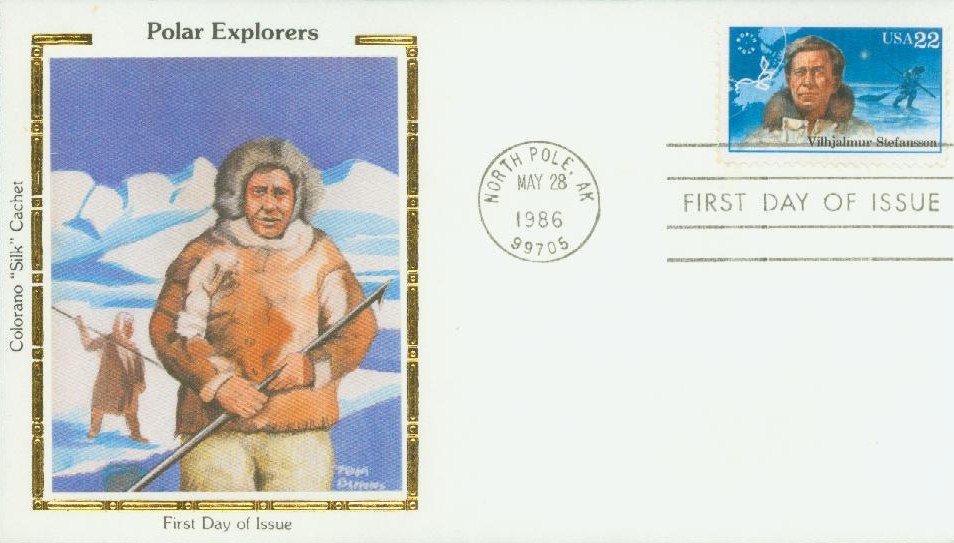 # 2222 - 1986 22c Vilhjalmur Stefansson Colorano Silk Cachet First Day Cover