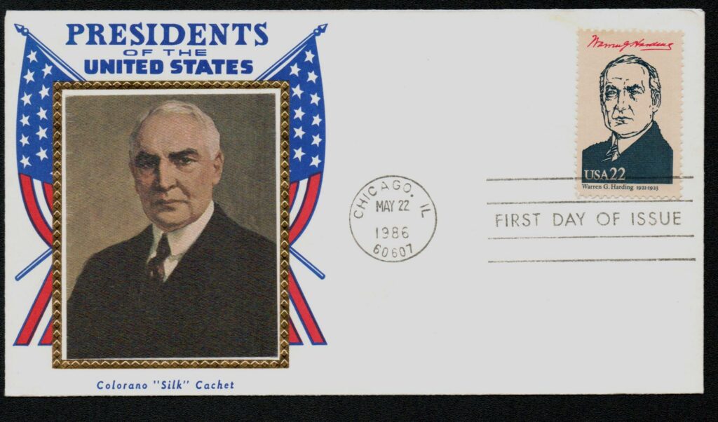 # 2219a - 1986 22c President Harding Colorano Silk Cachet First Day Cover