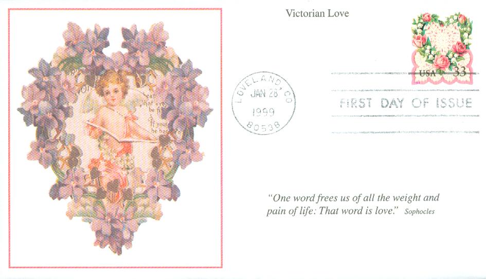 1999 33¢ Victorian Flower Heart and Lace Mystic First Day Cover