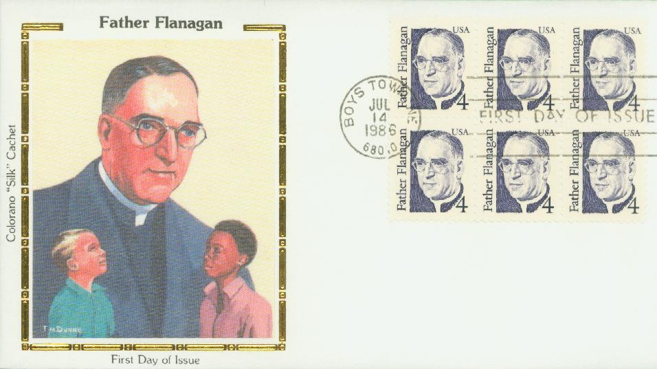 1986 4¢ Father Flanagan Colorano Silk Cachet First Day Cover