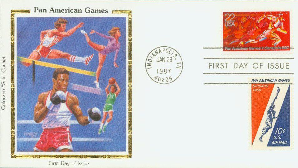 1987 22¢ Pan American Games Colorano Silk Cachet First Day Cover