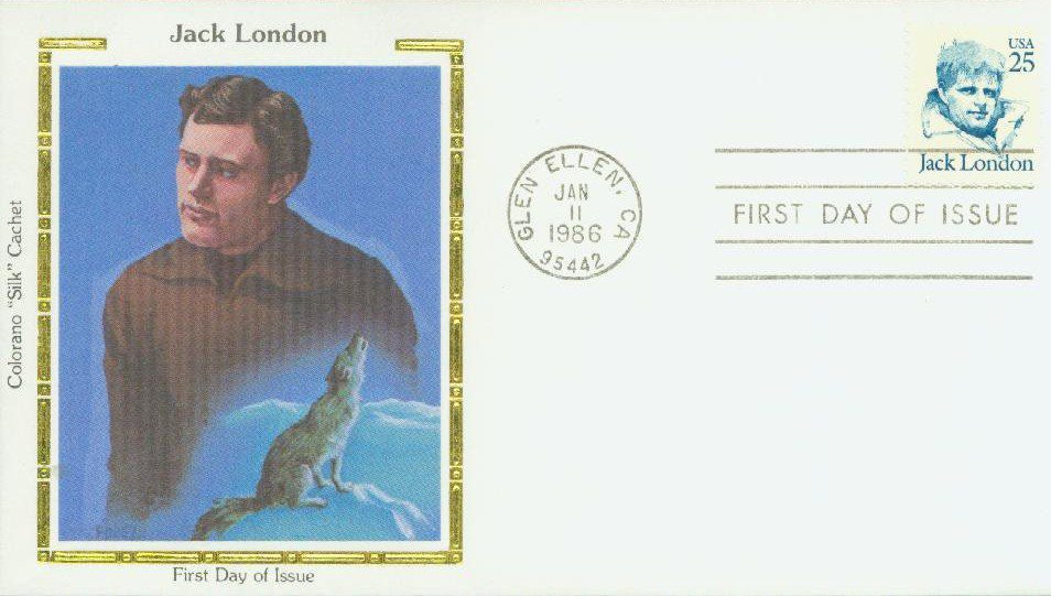# 2182 - 1986 25c Great Americans: Jack London Colorano Silk Cachet First Day Cover
