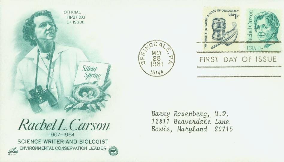 1981 17¢ Rachel Carson Classic First Day Cover