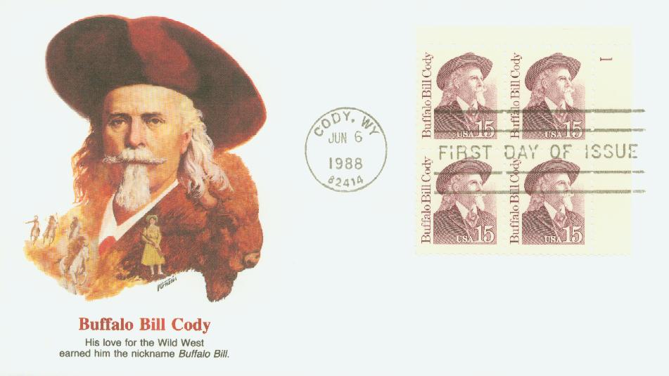 1988 15¢ Buffalo Bill Cody Fleetwood Plate Block First Day Cover
