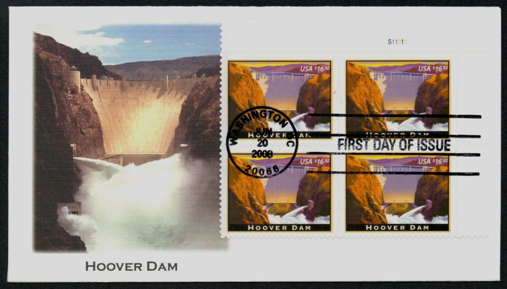 2008 $16.50 Hoover Dam, Express Mail Fleetwood Plate Block First Day Cover