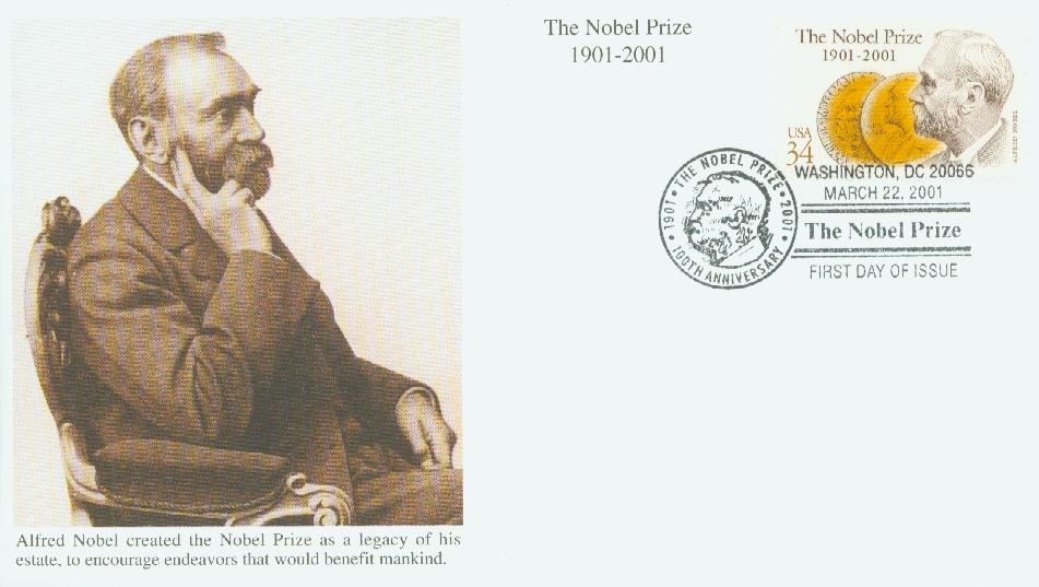 2001 34¢ The Nobel Prize Mystic First Day Cover