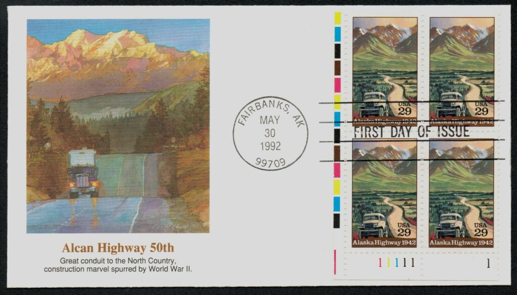 # 2635 - 1992 29c Alaska Highway Fleetwood Plate Block First Day Cover