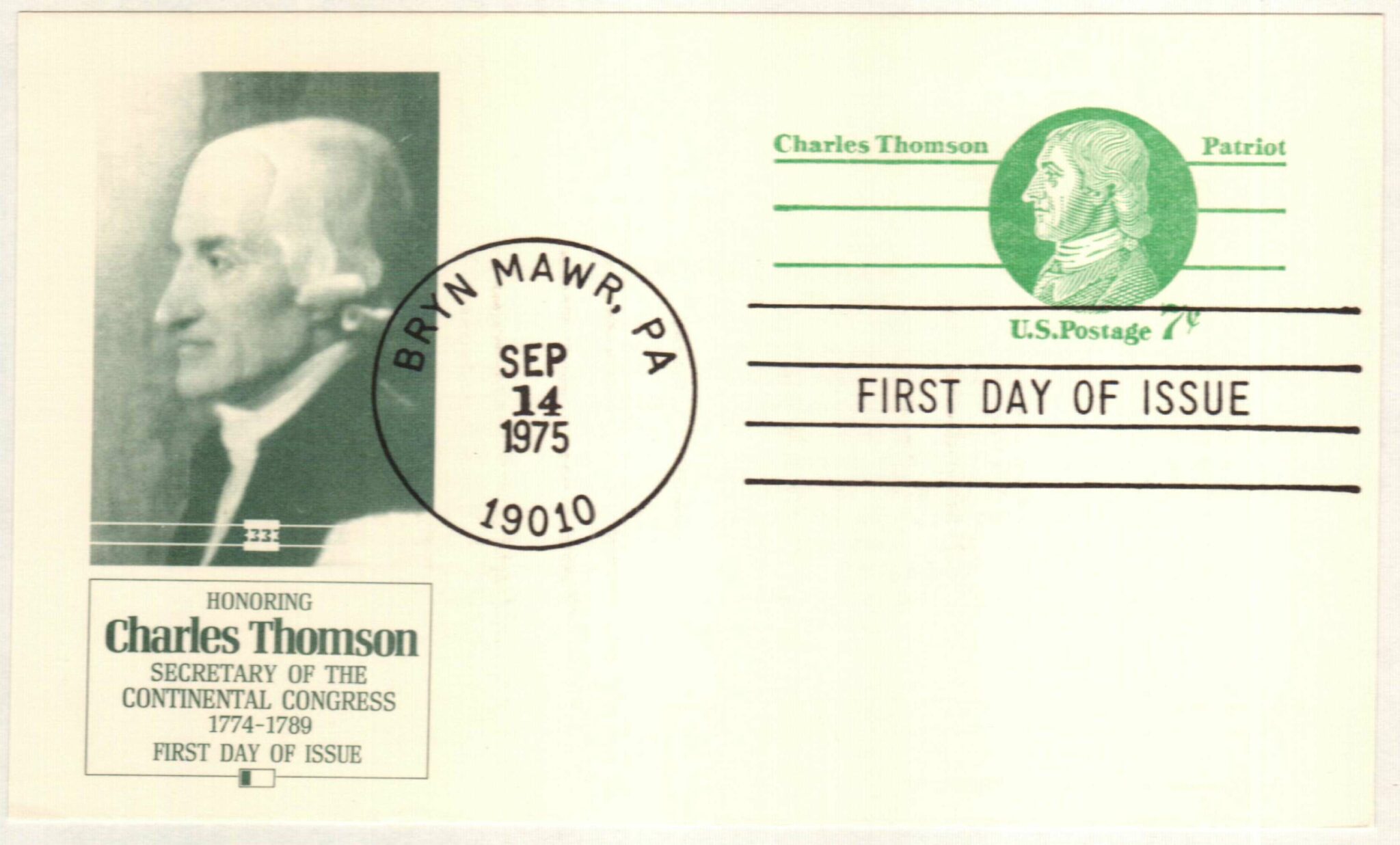 1975 7¢ Postal Card - Charles Thomson