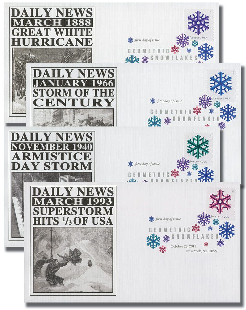 # 5031-34 - 2015 First-Class Forever Stamp - Geometric Snowflakes Fleetwood First Day Covers with Digital Color Cancels