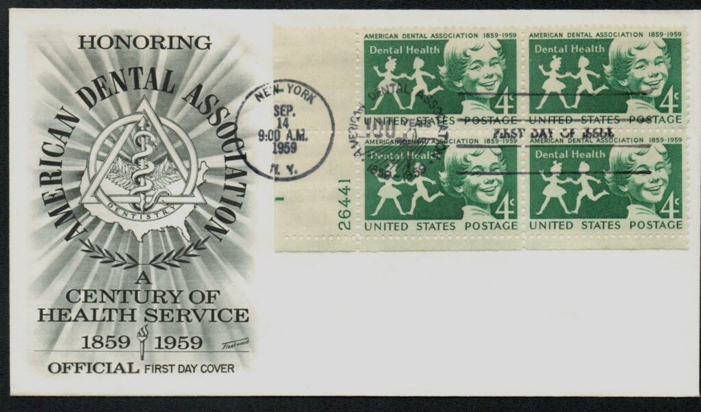 1959 4¢ Dental Health Fleetwood Plate Block First Day Cover