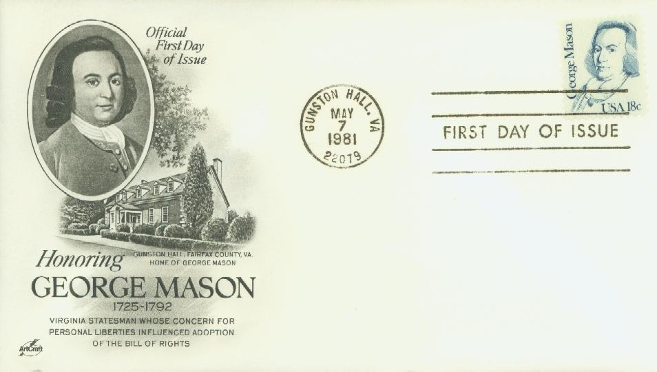 # 1858 - 1981 18c Great Americans: George Mason Classic First Day Cover