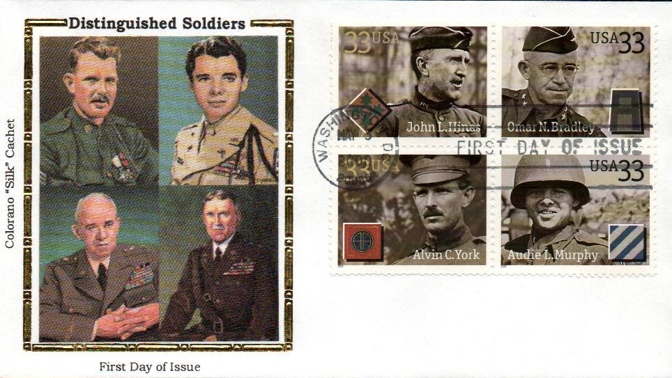 2000 33¢ Distinguished Soldiers Colorano Silk Cachet First Day Cover