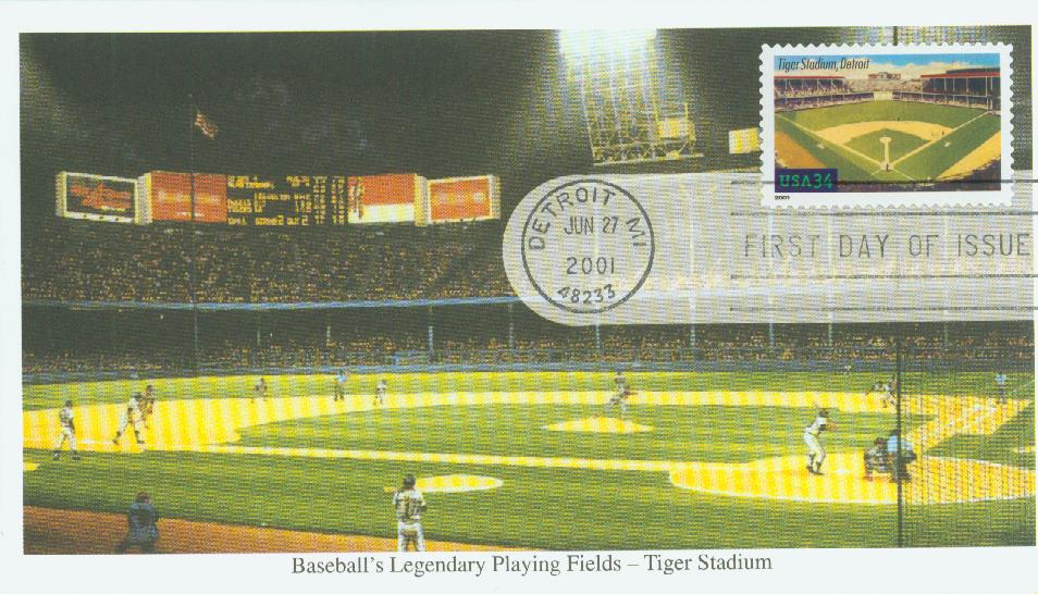 # 3511 - 2001 34c Legendary Baseball Fields: Tiger Stadium Mystic First Day Cover