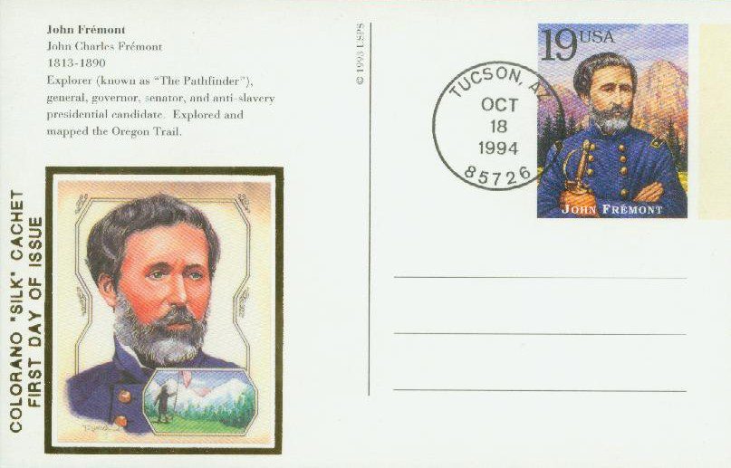 # UX186 - 1994 19c John Fremont Colorano Silk Cachet Postal Card