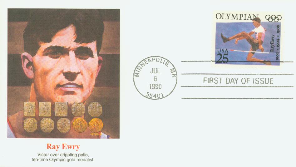 # 2497 - 1990 25c Ray Ewry Fleetwood First Day Cover