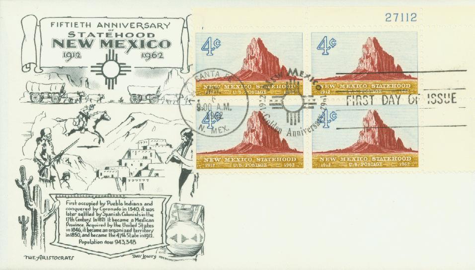 1962 4¢ New Mexico Statehood Plate Block First Day Cover