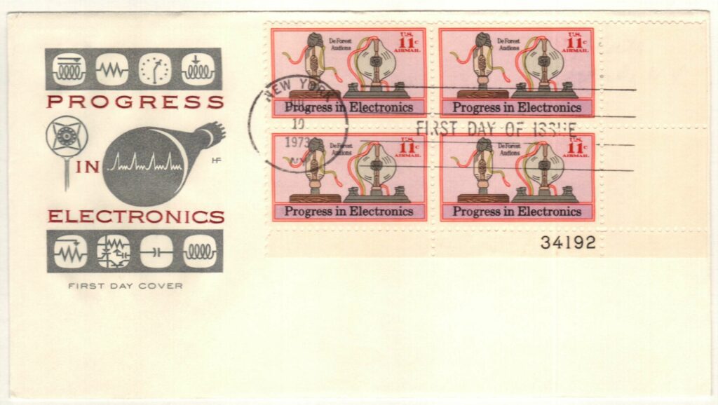 1973 11¢ DeForest Audion Plate Block First Day Cover