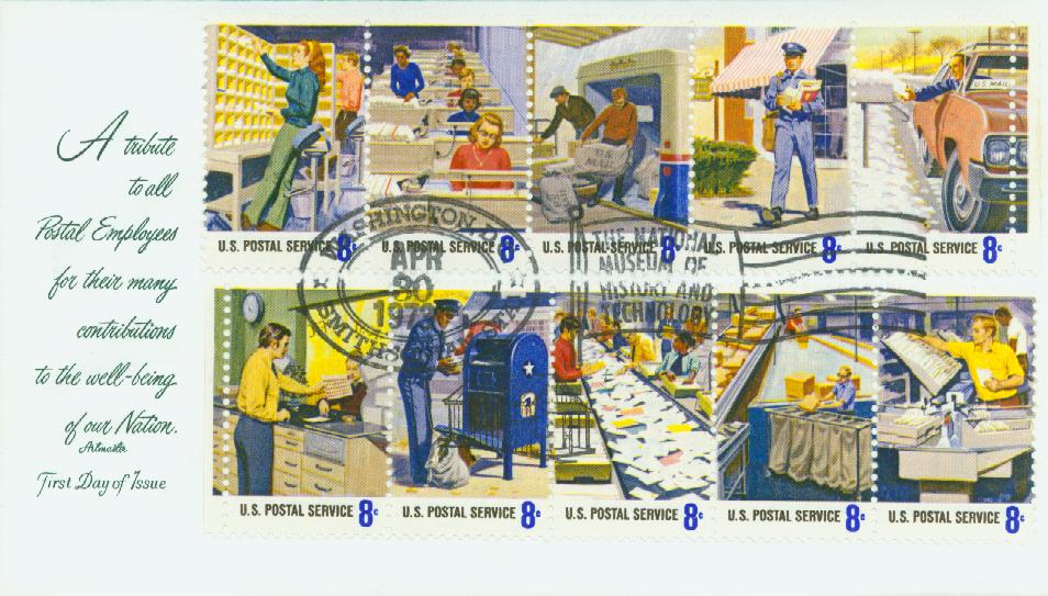 # 1489-98 - 1973 8c Postal Service Employees Classic First Day Cover