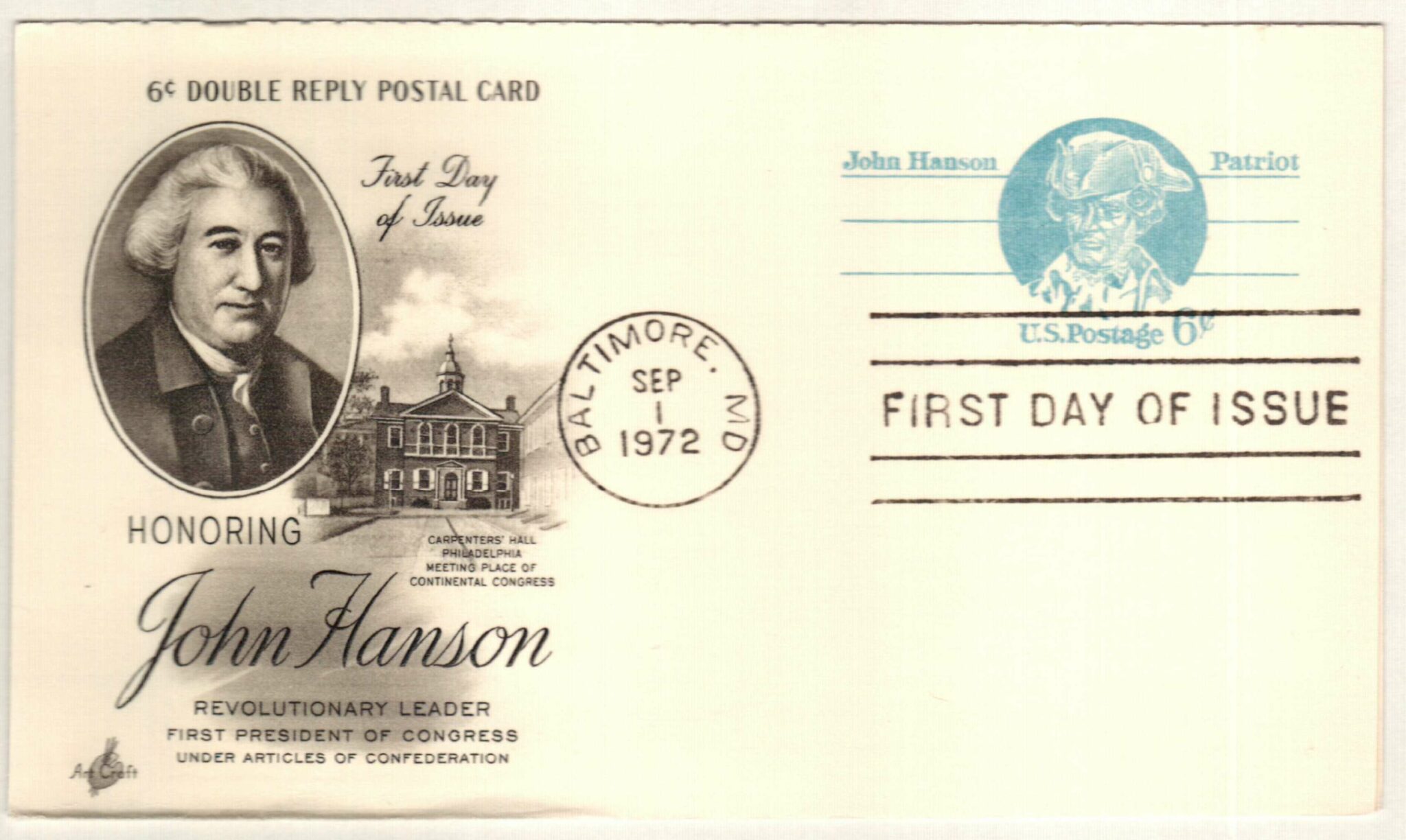 # UY23 - 1972 6c Postal Card - John Hanson