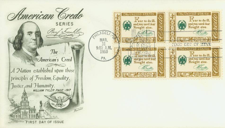 # 1140 - 1960 4c American Credo: Benjamin Franklin Fleetwood First Day Cover
