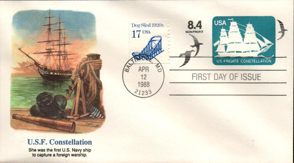 1988 8.4¢ Stamped Envelopes and Wrappers - US Frigate Constellation