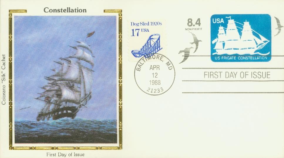# U612 - 1988 8.4c Stamped Envelopes and Wrappers - US Frigate Constellation