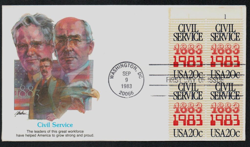 # 2053 - 1983 20c Civil Service Fleetwood Plate Block First Day Cover
