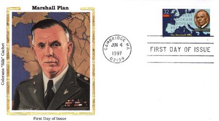 1997 32¢ Marshall Plan Colorano Silk Cachet First Day Cover