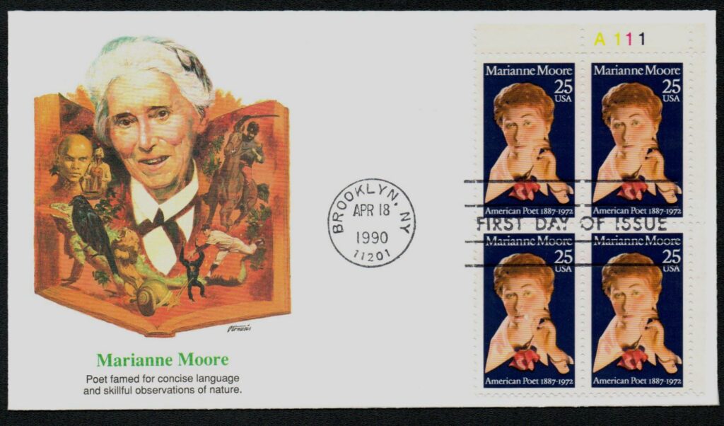 # 2449 - 1990 25c Marianne Moore  Fleetwood Plate Block First Day Cover