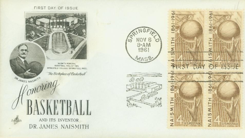 # 1189 - 1961 4c Basketball, Naismith 100th Birth Anniversary Plate Block First Day Cover