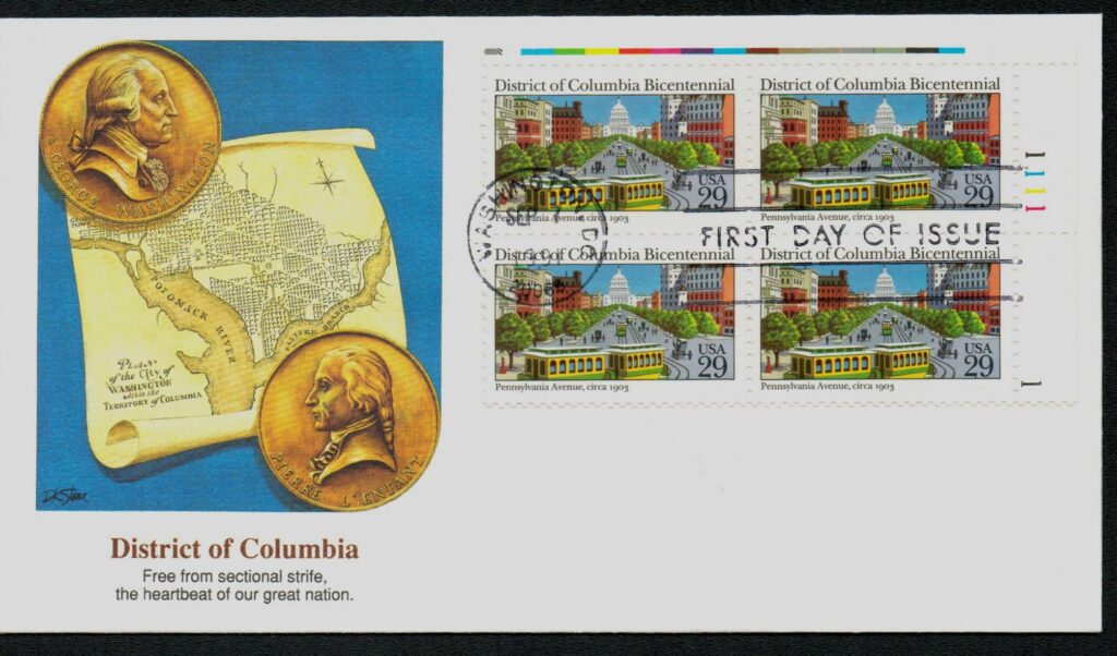 1991 29¢ District of Columbia Bicentennial Fleetwood Plate Block First Day Cover