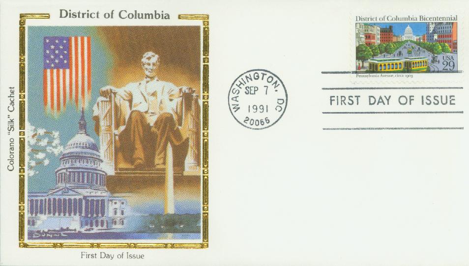 1991 29¢ District of Columbia Bicentennial Colorano Silk Cachet First Day Cover