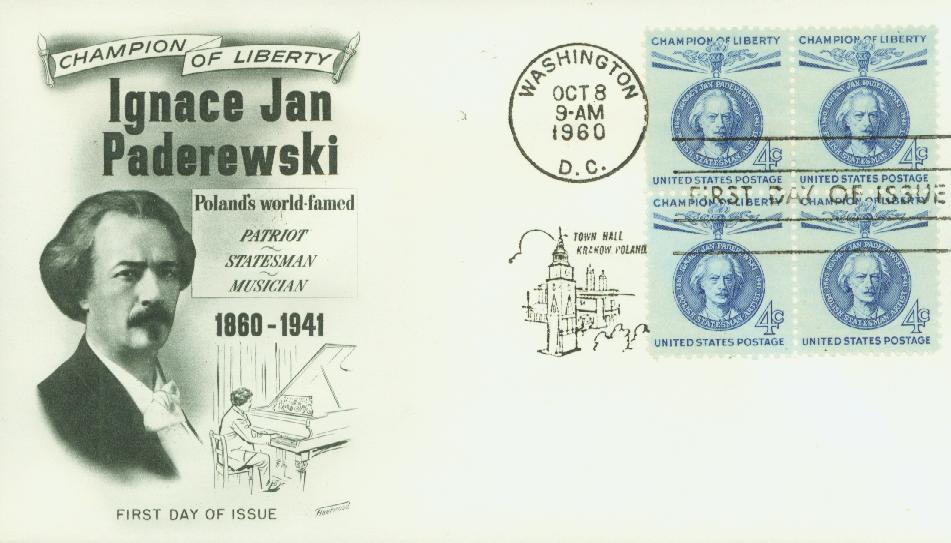 # 1159 - 1960 4c Ignacy Paderewski Fleetwood First Day Cover
