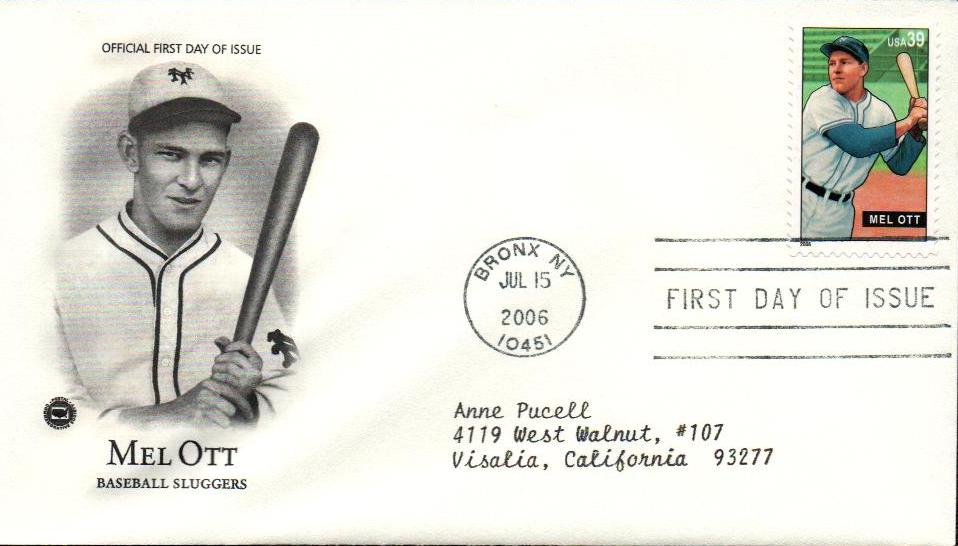 # 4082 - 2006 39c Baseball Sluggers: Mel Ott Classic First Day Cover