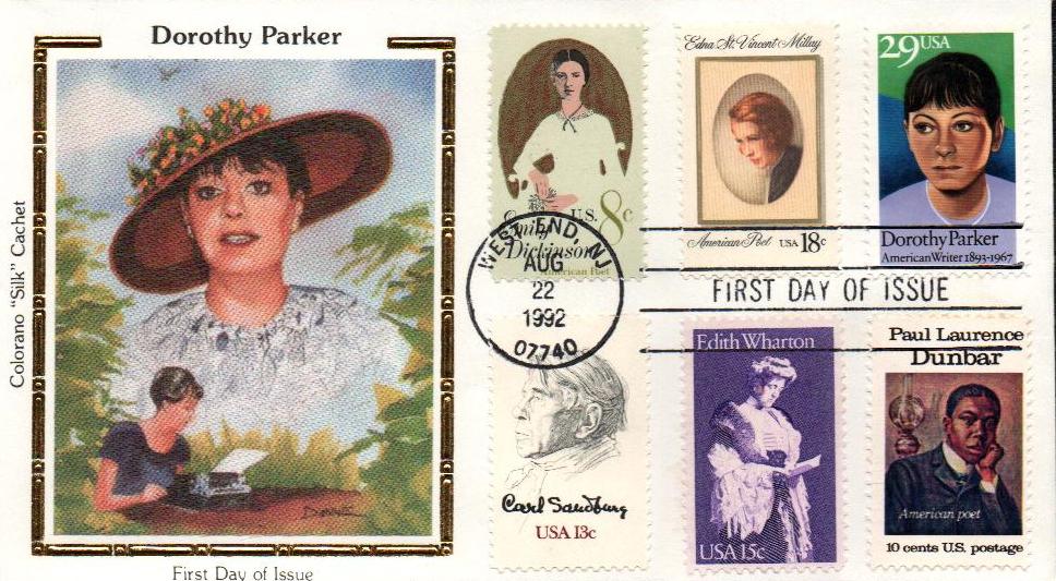 1992 29¢ Dorothy Parker Colorano Silk Cachet Combination First Day Cover