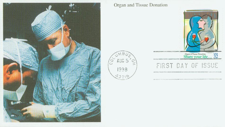 # 3227 - 1998 32c Organ and Tissue Donation Mystic First Day Cover